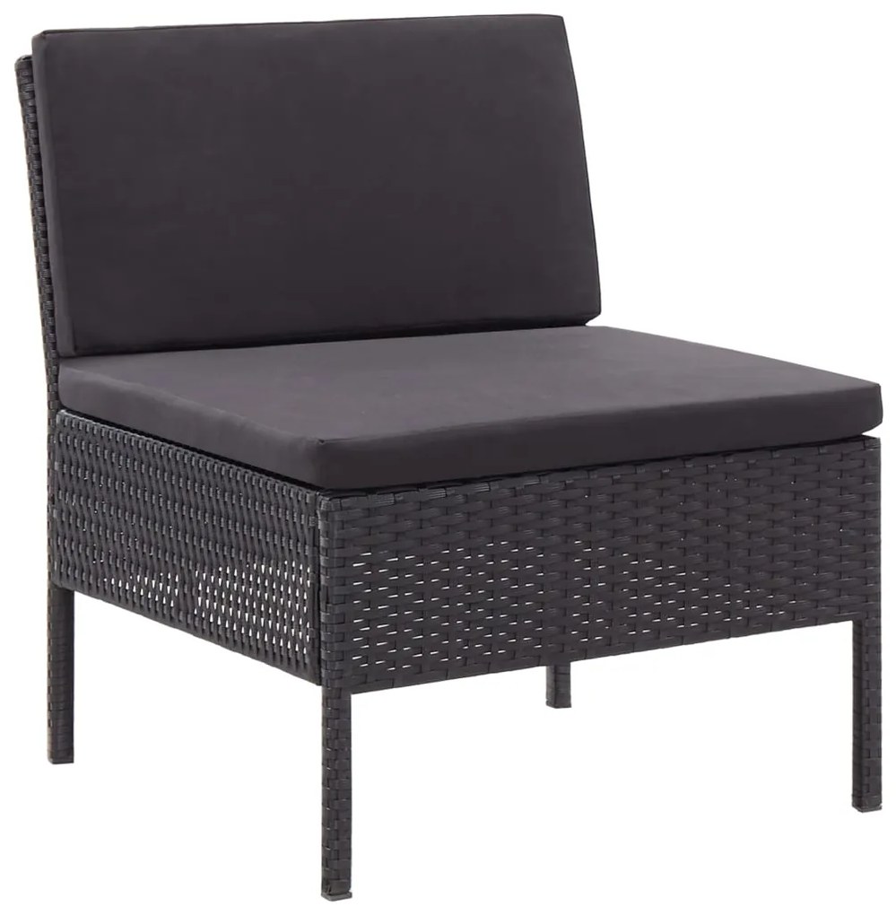 Set Divani da Giardino 3 pz con Cuscini in Polyrattan Nero