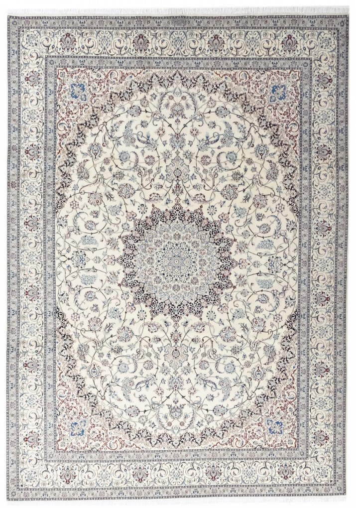 Nain Tappeto 370x260 Beige (Iran) Annodato A Mano