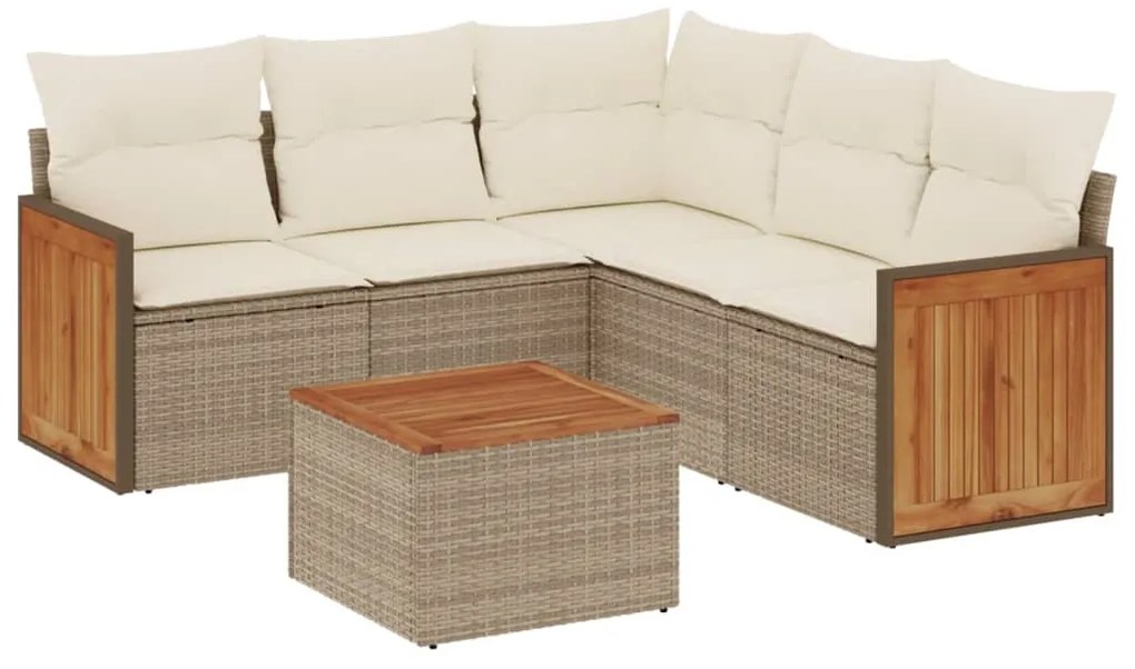 Set Divano da Giardino 6 pz con Cuscini Beige in Polyrattan