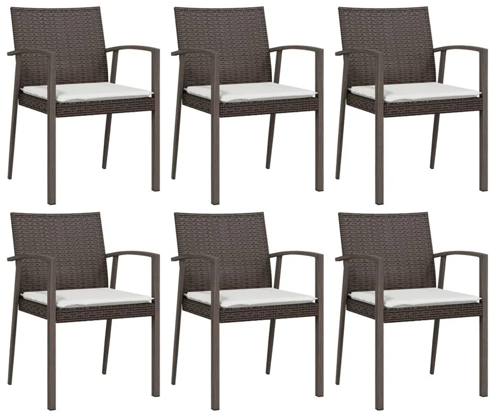 Set pranzo da giardino 7 pz con cuscini in polyrattan e acciaio