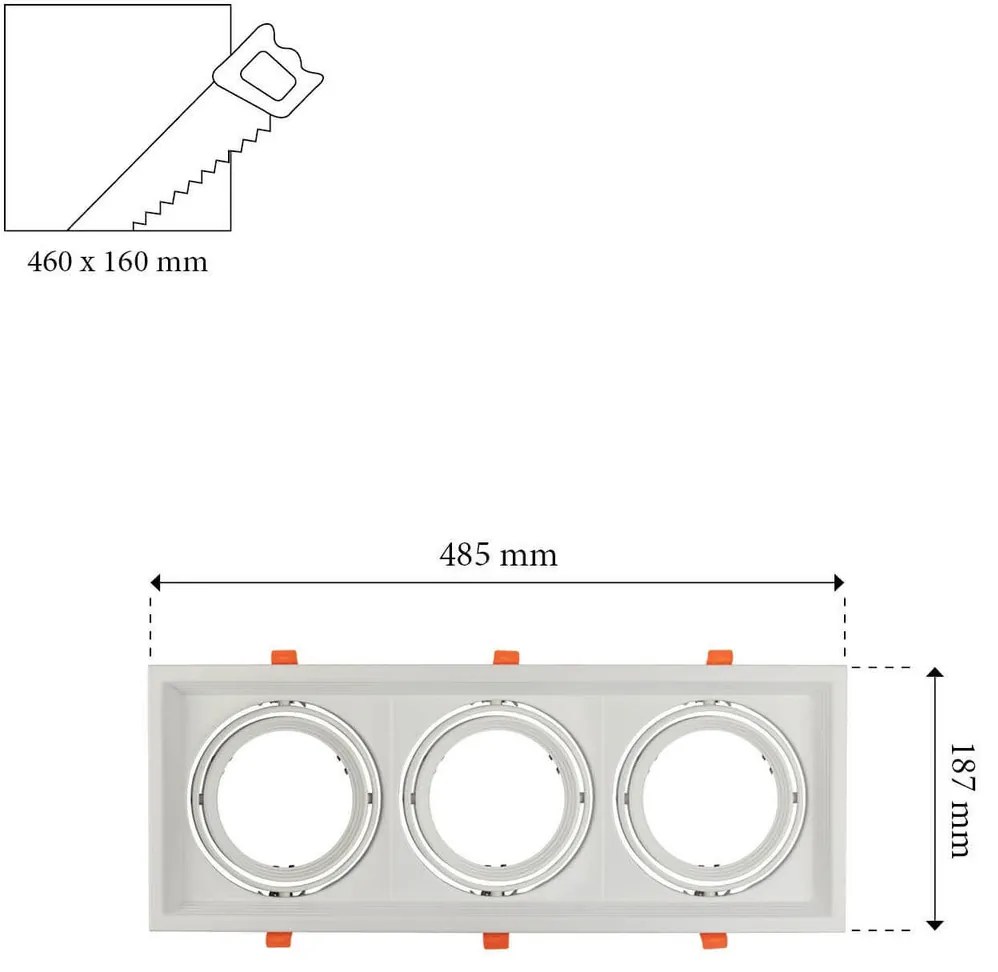 Faro da Incasso Orientabile Bianco - 3 lampade AR111 Foro 460x160mm