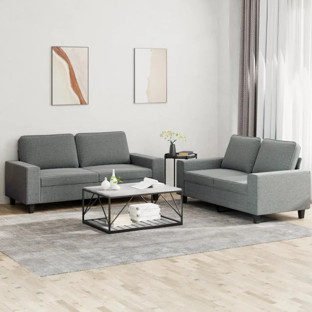 Set Di Divani 2 Pz Grigio Scuro İn Tessuto /