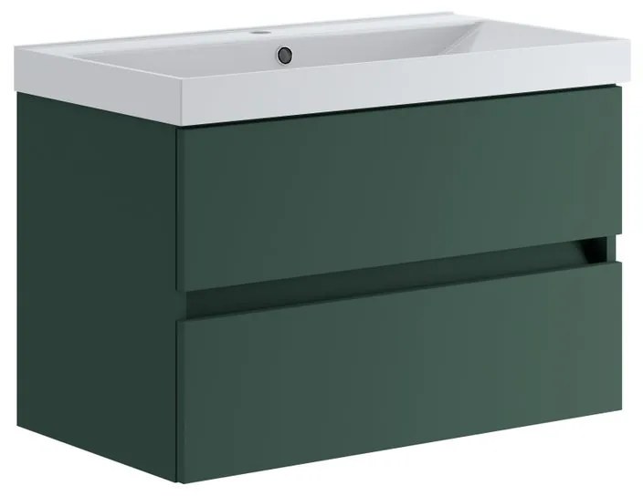Mobile sottolavabo e lavabo Kora per vasca centrale laccato opaco verde foresta L 79.5 x H 50 x P 45.5 cm 2 cassetti