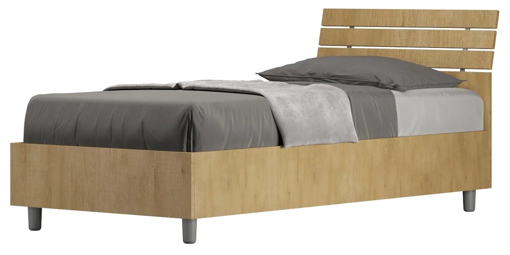 Letto singolo Ankel 80x190 cm - Con contenitore o rete a doghe, Quercia / Contenitore