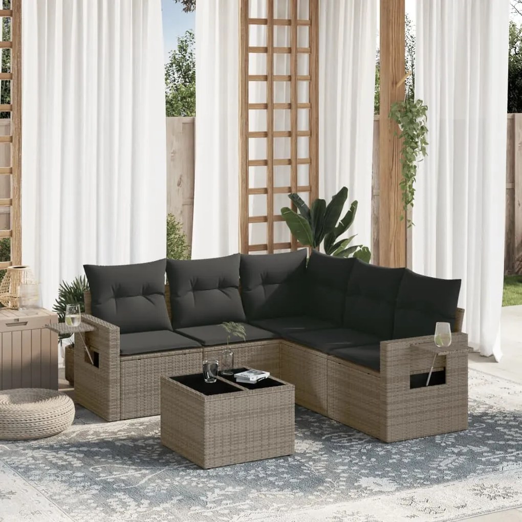 Set Divano da Giardino 6 pz con Cuscini Grigio in Polyrattan