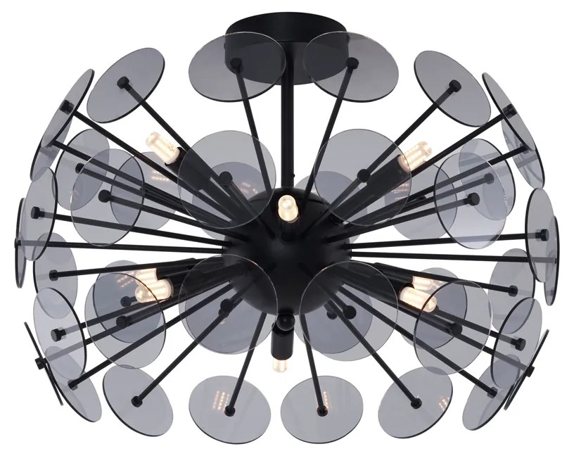 Lampada da soffitto Art Déco nera con vetro fumé - Atomic