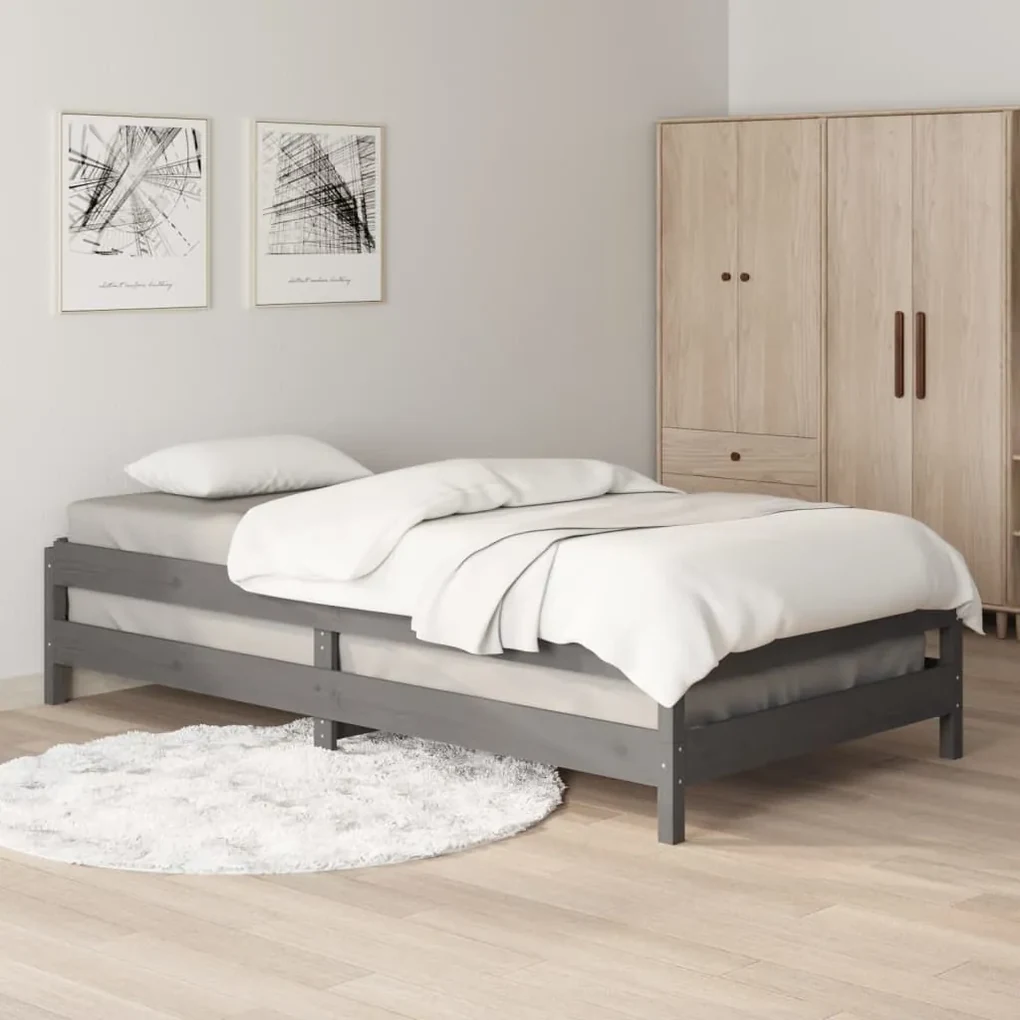 Letto impilabile grigio 100x200cm in legno massello di pino