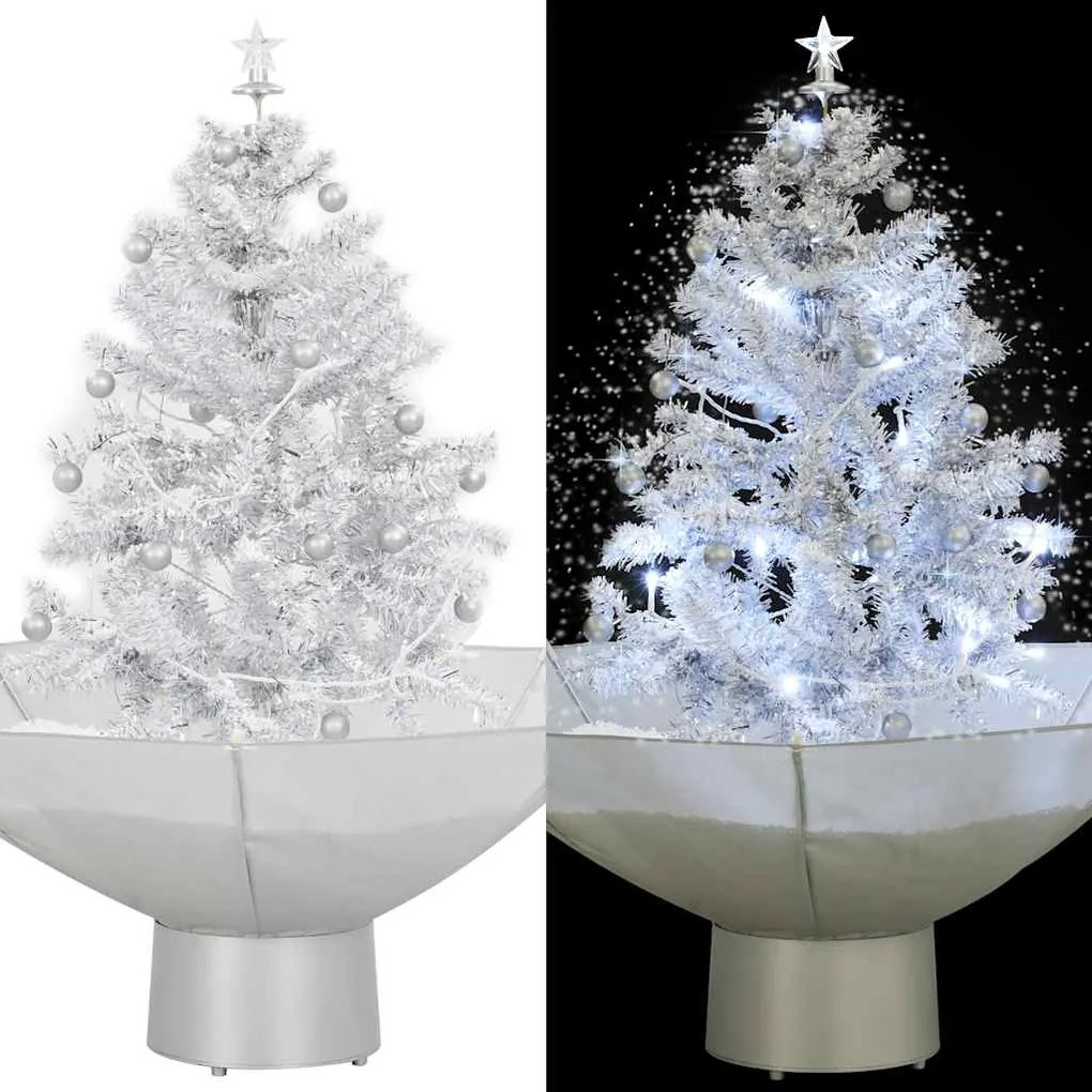 Albero Di Natale Con Neve E Base A Ombrellone Bianco 75 Cm /