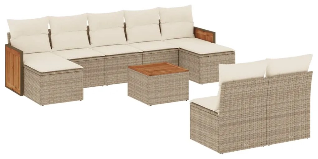 Set divano da giardino 10 pz con cuscini beige in polyrattan