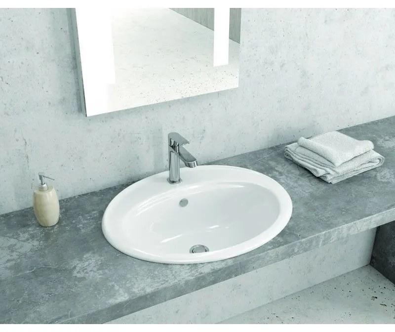 Kamalu - lavabo da incasso soprapiano 56.5cm ceramica bianca | litos-655