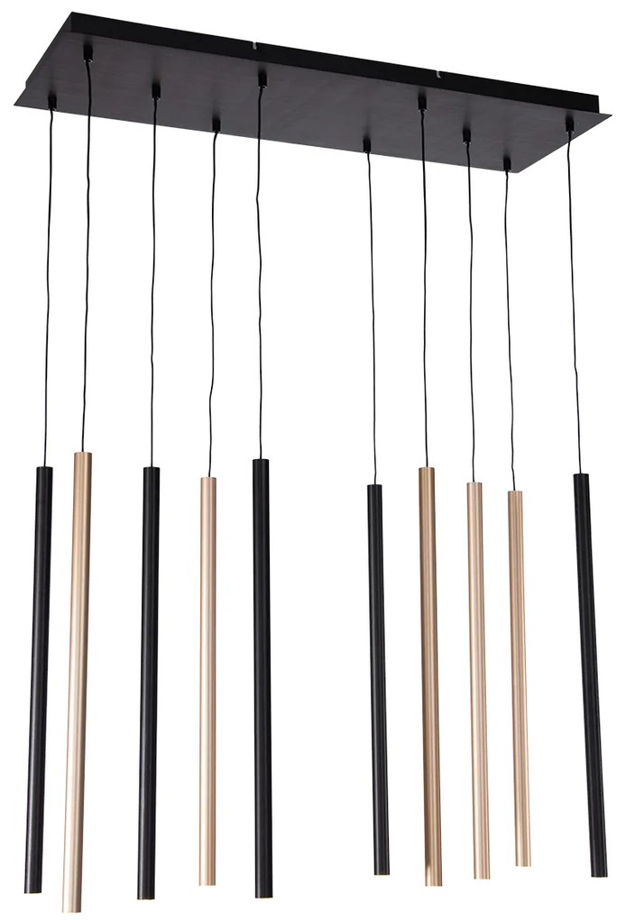 Lampada a sospensione nera con ottone incl. LED dimmerabile 10 luci - Bea