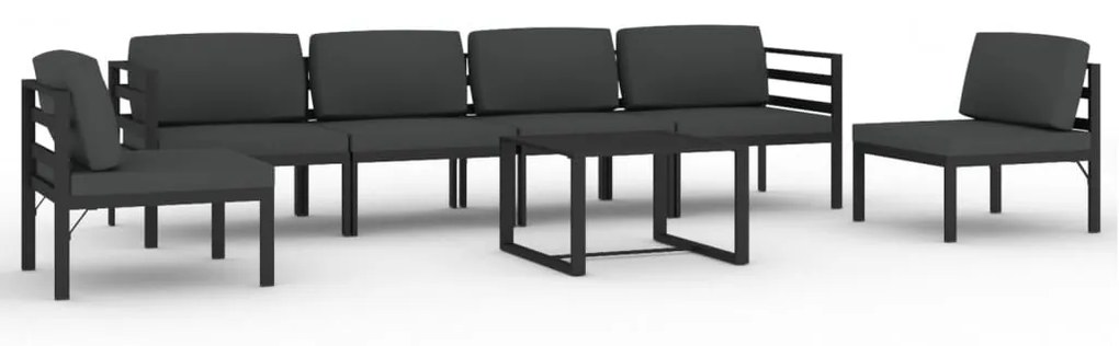Set divani da giardino 7 pz con cuscini in alluminio antracite
