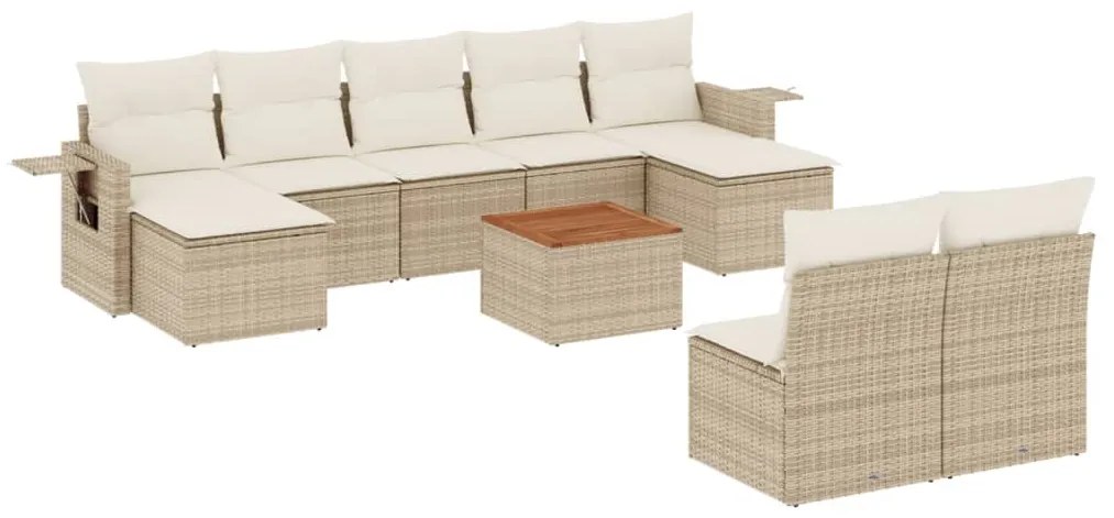 Set Divano da Giardino 10 pz con Cuscini Beige in Polyrattan