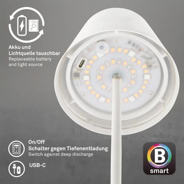 Briloner 7559016 - Lampada da tavolo LED RGB COLORIS 3,5W/5V IP44 2000mAh Wi-Fi Tuya