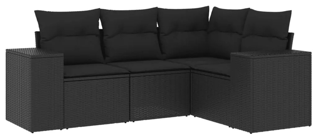 Set divani da giardino 4 pz con cuscini nero in polyrattan