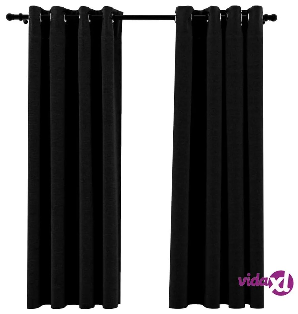 vidaXL Tende Oscuranti Effetto Lino con Occhielli 2 pz 140x175 cm Nere