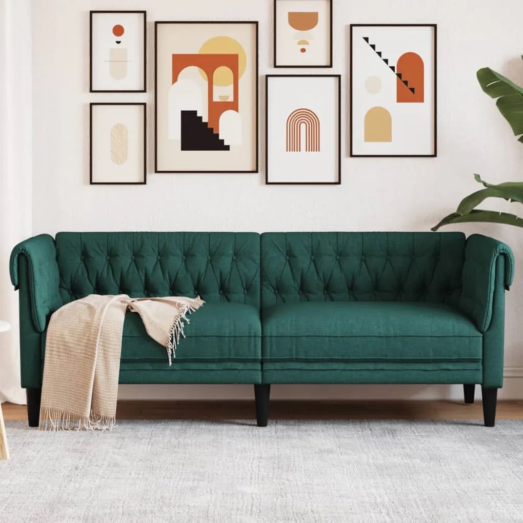 Divano Chesterfield A 3 Posti Verde Scuro İn Tessuto /