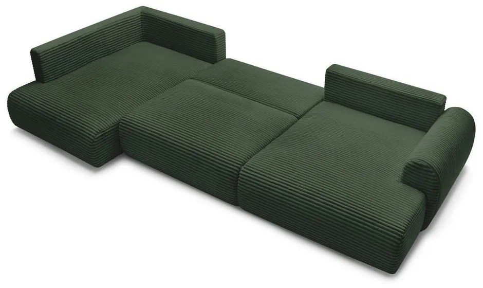 Divano angolare verde scuro allungabile/con contenitore (con penisola a sinistra/a U) con rivestimento in velluto a coste Lucien – Bobochic Paris