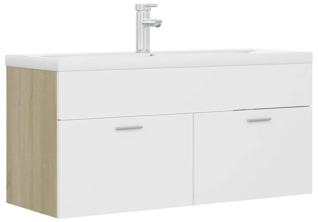 Mobile lavabo integrato bianco rovere sonoma legno multistrato