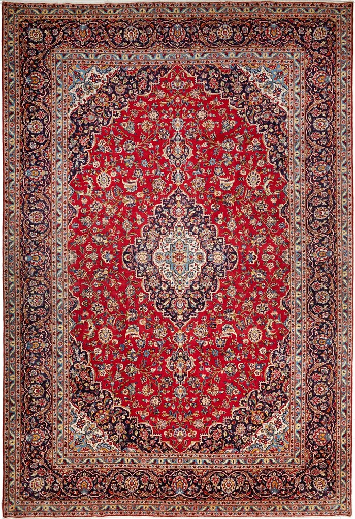 Kashan Tappeto 400x300 Rosso (Iran) Annodato A Mano