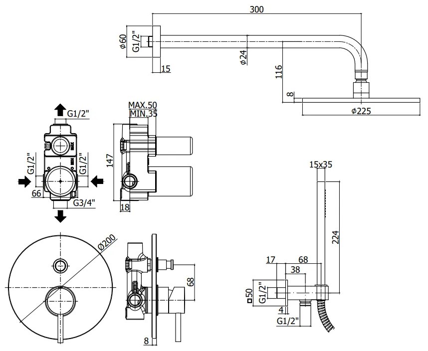 Paffoni Light Kitlig015 Kit Doccia tondo con miscelatore soffione e set Doccetta Cromo