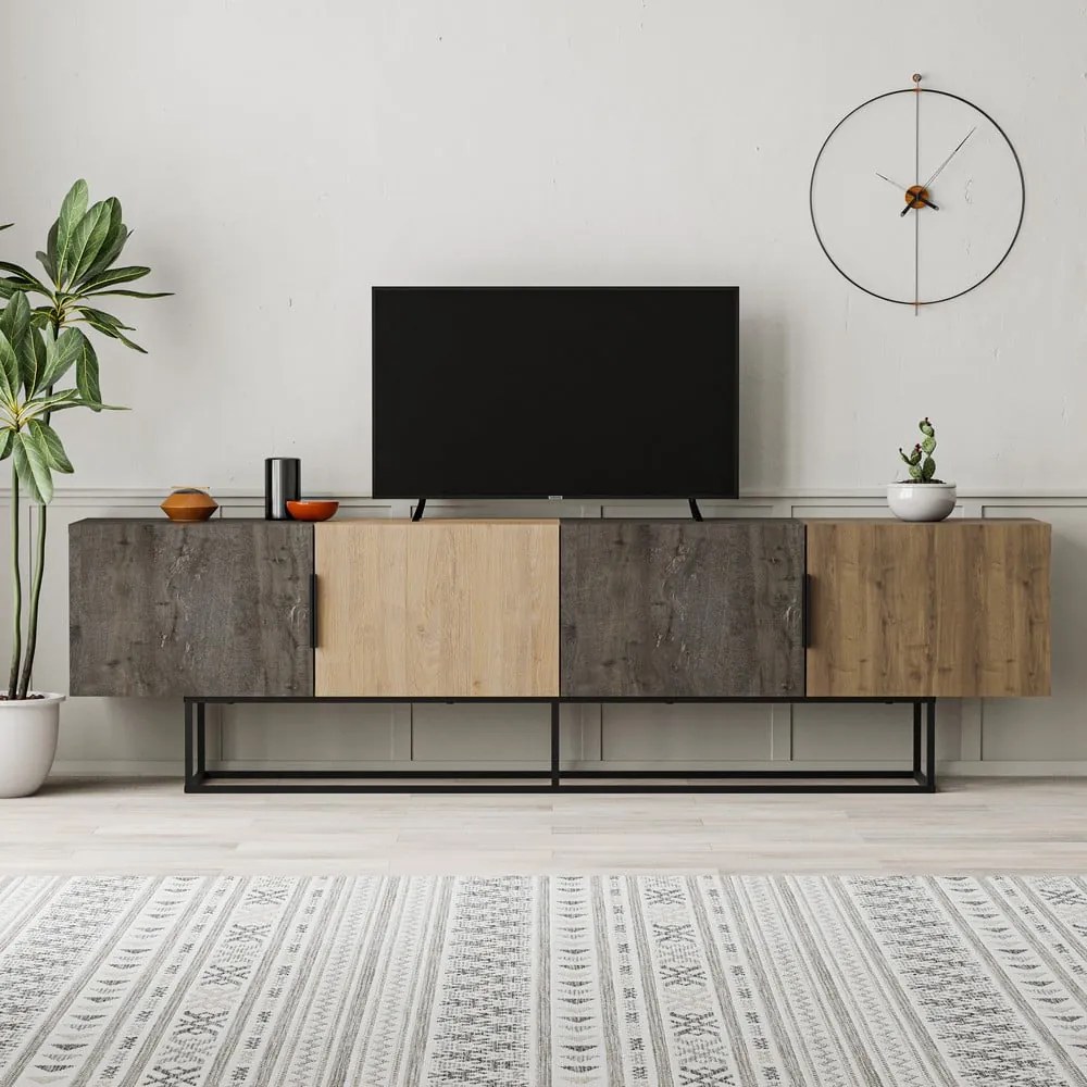 Tavolo TV in rovere colore naturale 200x55 cm Titan - Marckeric