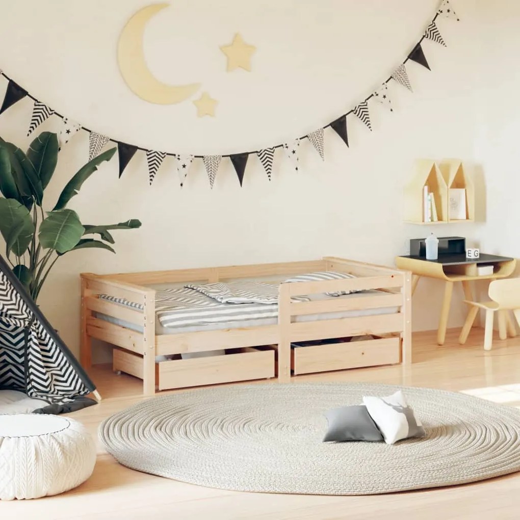Giroletto Bambini Con Cassetti 70x140 Cm Legno Massello Di Pino /