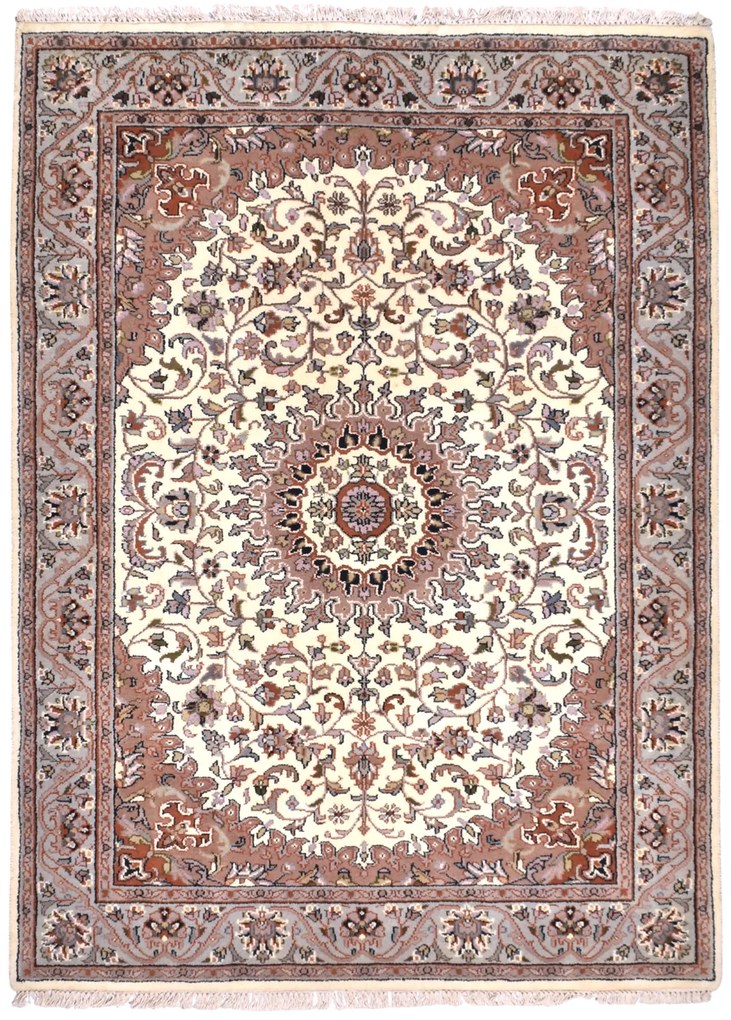 Isfahan Tappeto 190x140 Beige (Indian) Annodato A Mano
