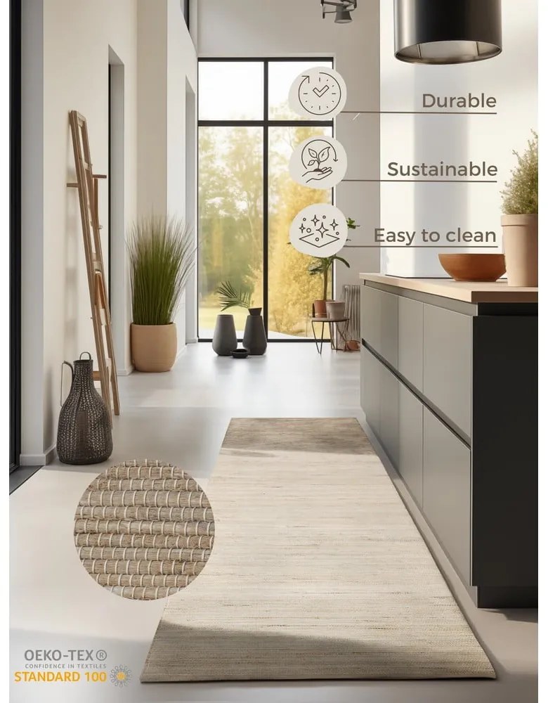 Passatoia beige in misto iuta tessuta a mano 80x200 cm Handloom – Hanse Home