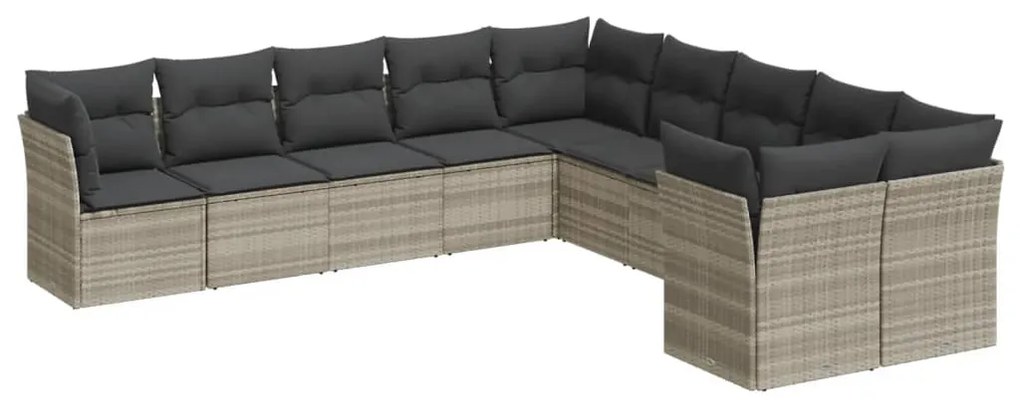 Set divano giardino 10 pz con cuscini grigio chiaro polyrattan