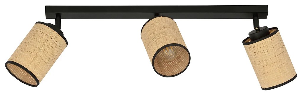 Plafoniera Spot 3 Luci Bronx In Acciaio Nero E Rattan Paralumi Regolabili