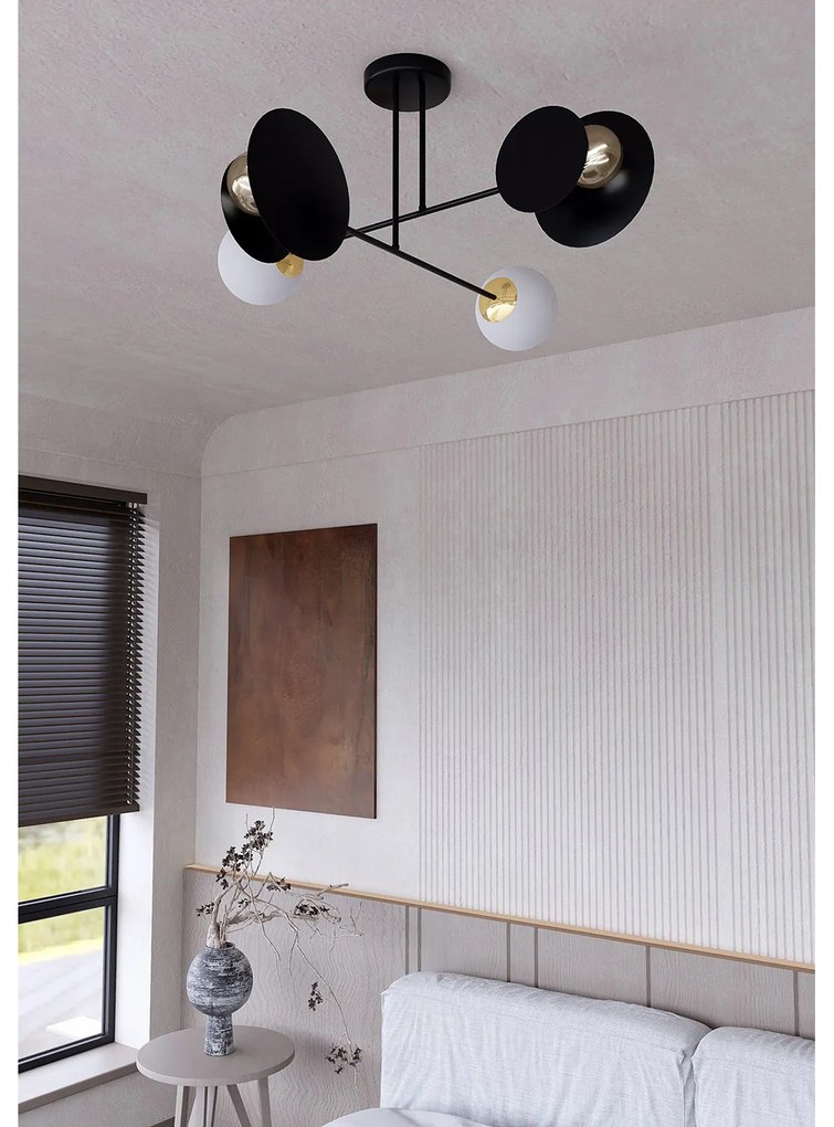 Plafoniera Moderna Inari Acciaio Nero 2 Luci E27 Ip20