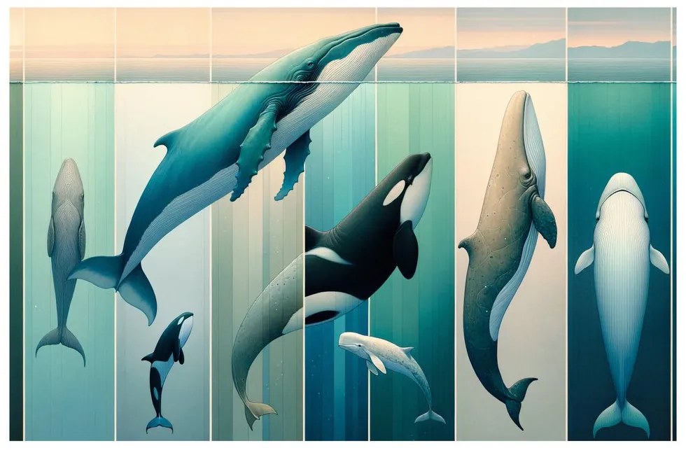 Quadro su tela – Balene e orche negli abissi