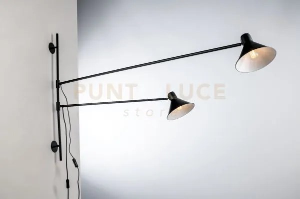 Applique a parete duetto regolabile nera 2 luci attacco e27 154x20,...