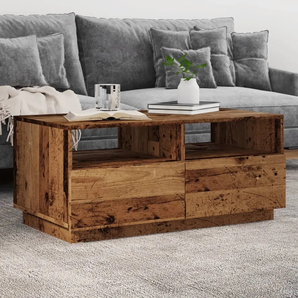 Tavolino Da Salotto Con Luci Led Legno Antico 90x49x40 Cm /
