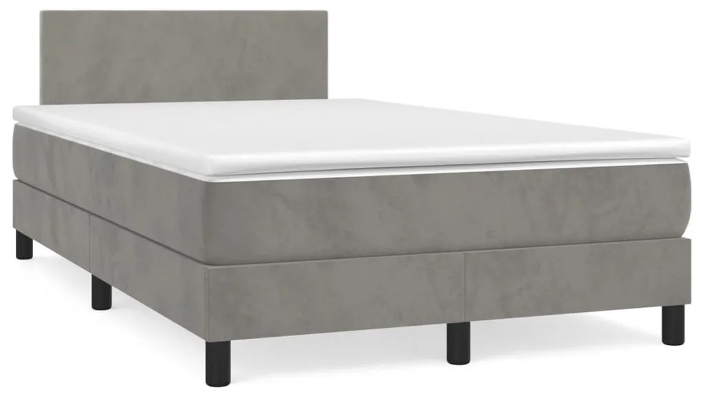 Letto a Molle Materasso e LED Grigio Chiaro 120x190 cm Velluto