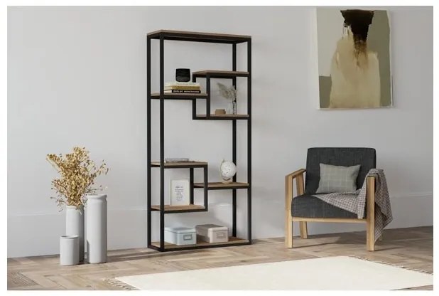 Libreria A Parete Stile Industrial In Ferro Con Ripiani Effetto Legno Rovere Emina