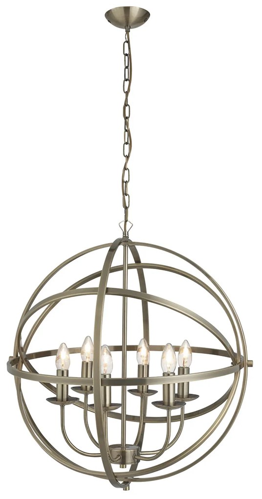 Lampadario Industrial-Nordico Orbita Acciaio Ottone 6 Luci E14