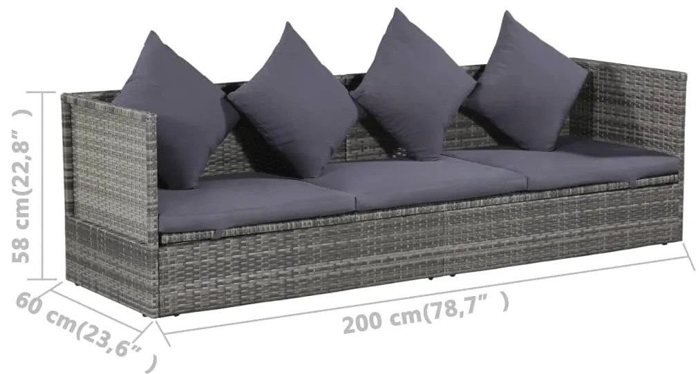 Lettino da Giardino Grigio 200x60 cm in Polyrattan