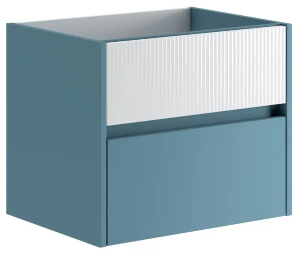 Mobile da bagno sotto lavabo Niwa blu pacifico frontale in vetro bianco laccato opaco L 59.5 x H 50 x P 45.5 cm 2 cassetti, lavabo non incluso