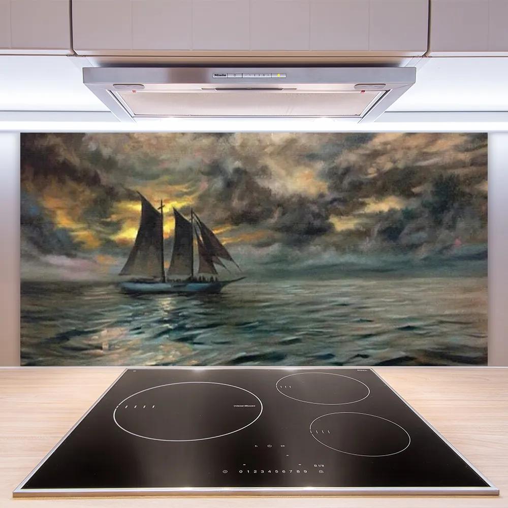 Pannello paraschizzi cucina Paesaggio della barca del mare 100x50 cm