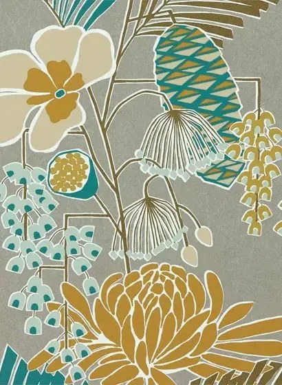 Harlequin Carta da parati Salon - Platinum/ Peacock/ Seafoam