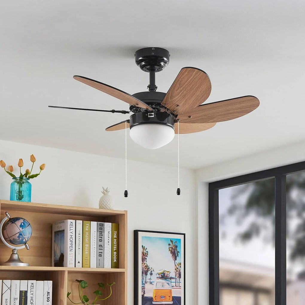 Lindby ventilatore da soffitto Minja, nero, silenzioso, 78 cm, E14