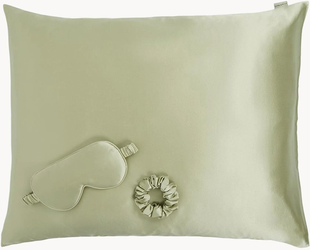 Set di 3 prodotti per il sonno in seta Olive S
