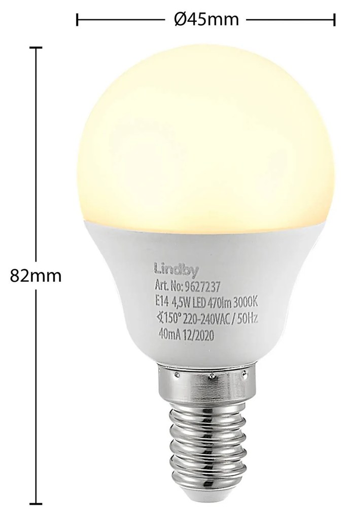 Lindby Lampadina a goccia a LED E14 G45 4,5W 3.000K opale