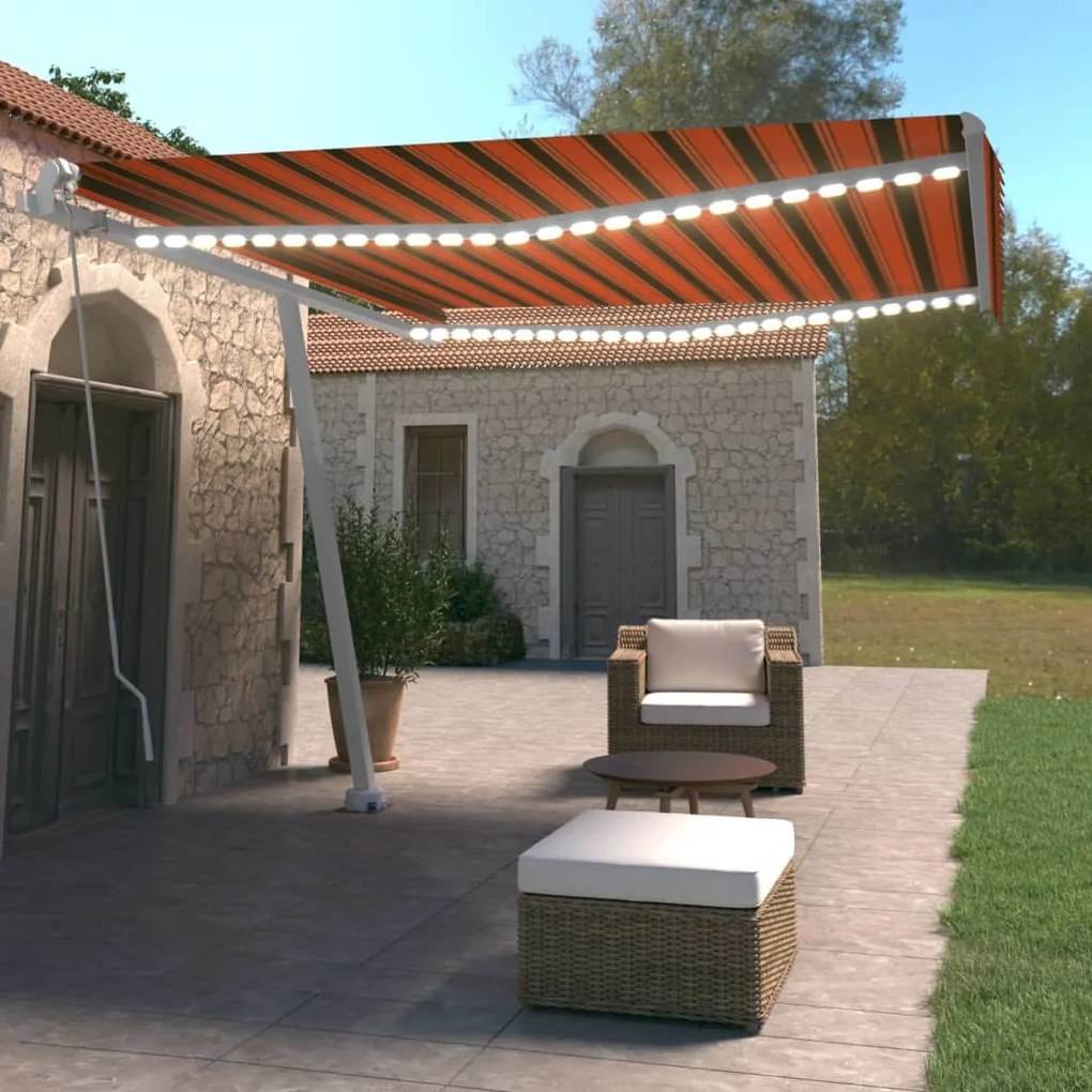 Tenda Da Sole Manuale Con Led 400x350 Cm Arancione E Marrone /