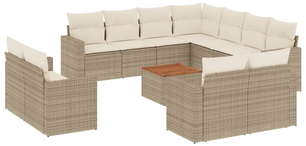 Set divani da giardino 12 pz con cuscini beige in polyrattan