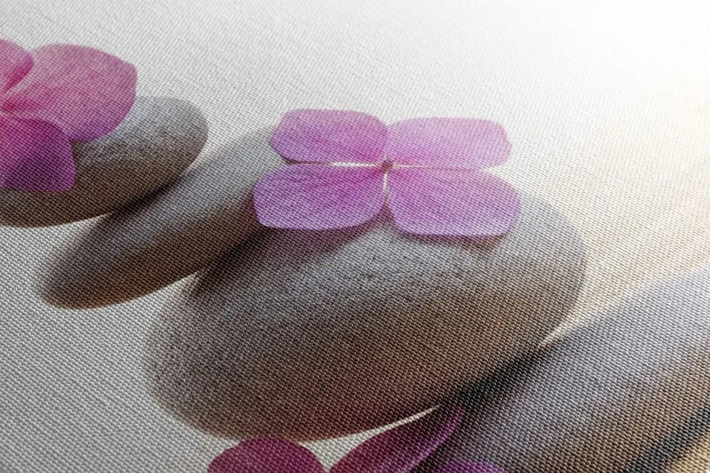 Quadro su tela – Equilibrio di pietre e fiori orientali rosa