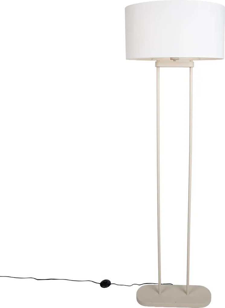 Lampada da terra beige con paralume ovale bianco lino 50cm - Thijmen