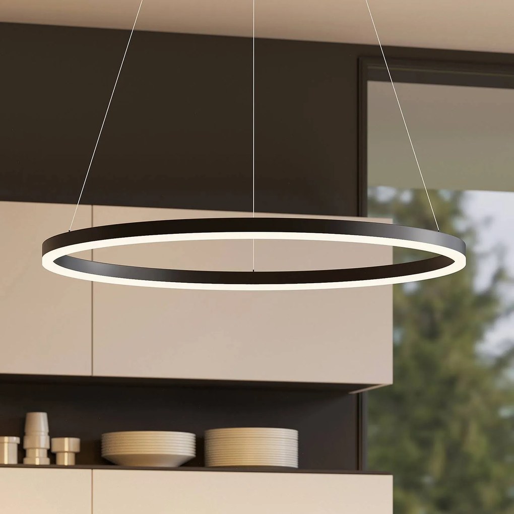 Lampada LED a sospensione Arcchio Albiona, nero, 1 anello, Ø 80 cm